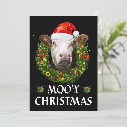 Funny Mooey Kerstmis met Santa Hat Koe Moo Far Kaart (Staand voorkant)