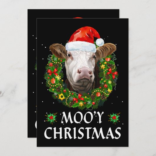 Funny Mooey Kerstmis met Santa Hat Koe Moo Far Kaart (Voorkant / Achterkant)