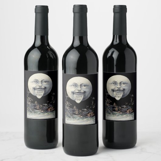 Funny Moon New Years Mousserende wijnlabels Wijn Etiket (Flessen)