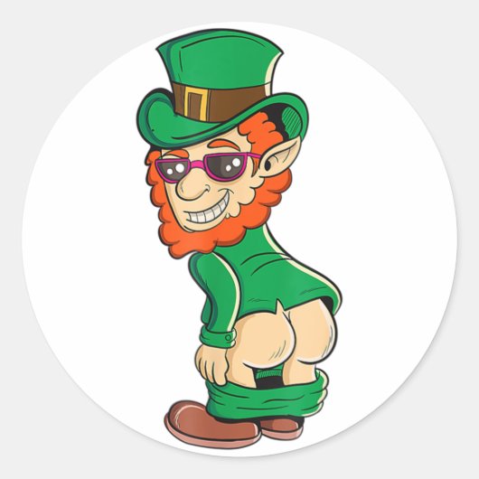 Funny Mooning Leprechaun Butt St Patrick's Day Iri Ronde Sticker (Voorkant)