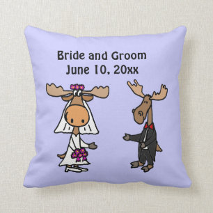 Funny Moose Bride en Groom Wedding Design Kussen