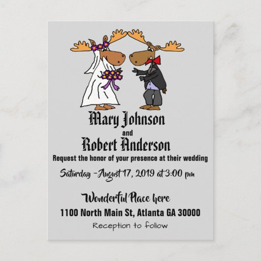 Funny Moose Bride en Groom Wedding Invitation Uitnodiging Briefkaart (Voorkant)
