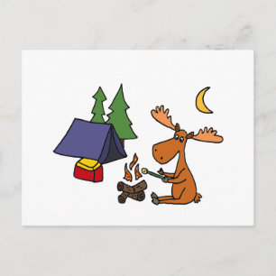 Funny Moose Camping Cartoon Briefkaart