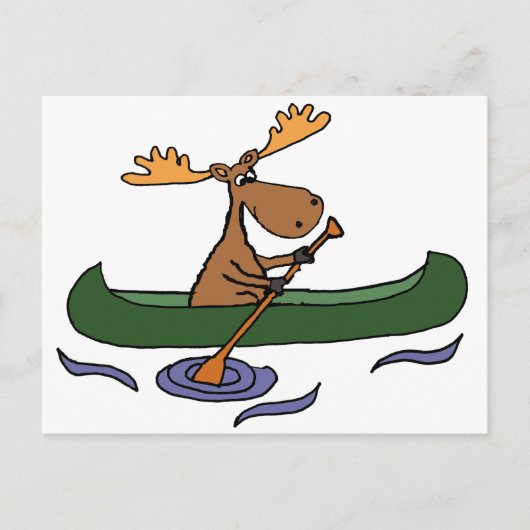 Funny Moose Canoeing Cartoon Briefkaart (Voorkant)