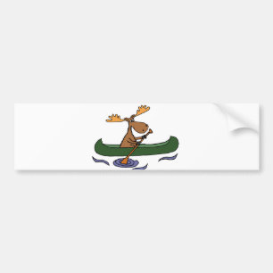 Funny Moose Canoeing Cartoon Bumpersticker