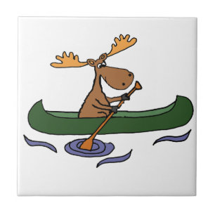 Funny Moose Canoeing Cartoon Tegeltje