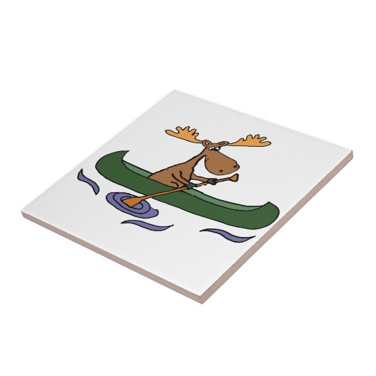 Funny Moose Canoeing Cartoon Tegeltje (Zijkant)