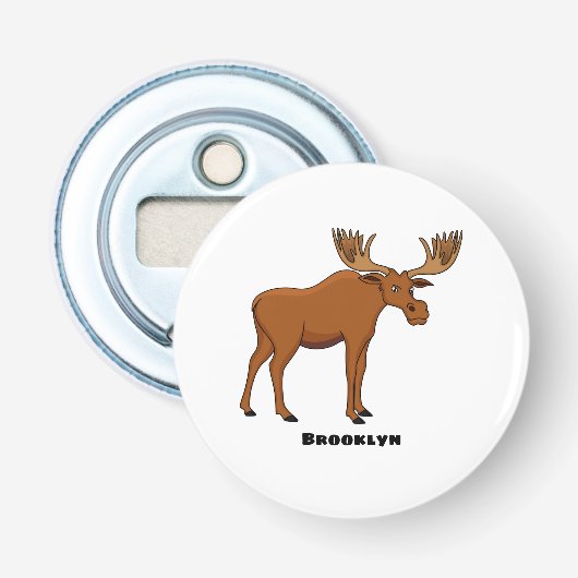Funny moose cartoon illustratie button flesopener (Voorkant)