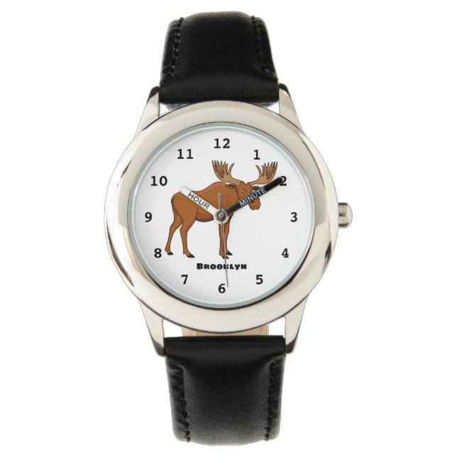 Funny moose cartoon illustratie horloge (Voorkant)