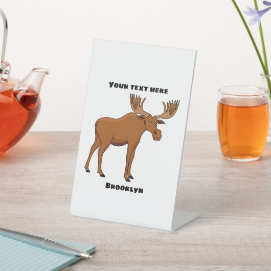Funny moose cartoon illustratie reclamebord met voetstuk (Insitu)