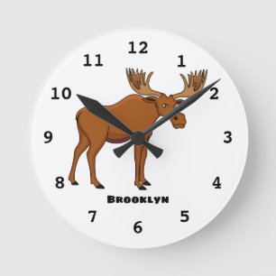 Funny moose cartoon illustratie ronde klok