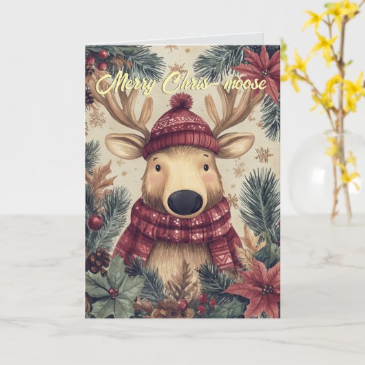 Funny Moose Christmas Kaart (Gele Bloem)