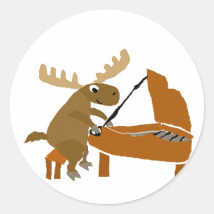 Funny Moose die Piano Originele Kunst speelt Ronde Sticker