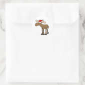 Funny Moose dragen Santa Hat Christmas Cartoon Ronde Sticker (Tas)