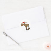 Funny Moose dragen Santa Hat Christmas Cartoon Ronde Sticker (Envelop)