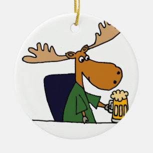 Funny Moose Drink Cartoon van bier Keramisch Ornament