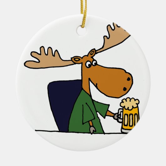 Funny Moose Drink Cartoon van bier Keramisch Ornament (Voorkant)