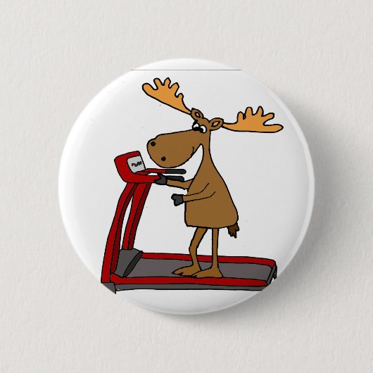 Funny Moose Exercising op de Cartoon van de papier Ronde Button 5,7 Cm (Voorkant)