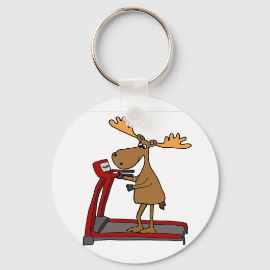 Funny Moose Exercising op de Cartoon van de papier Sleutelhanger (Voorkant)