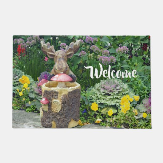 Funny Moose Floral Garden Foto Deurmat (Voorkant)