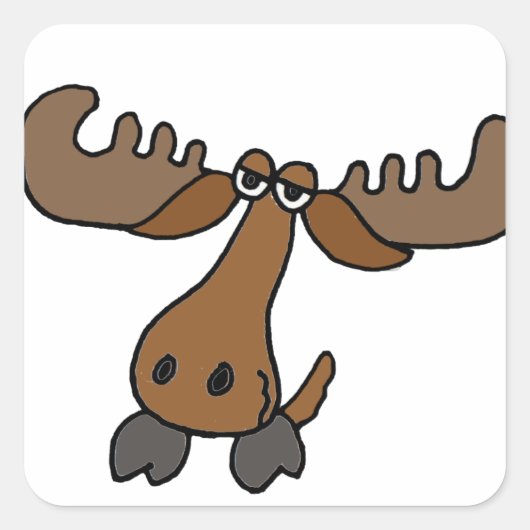 Funny Moose Head Cartoon Vierkante Sticker (Voorkant)