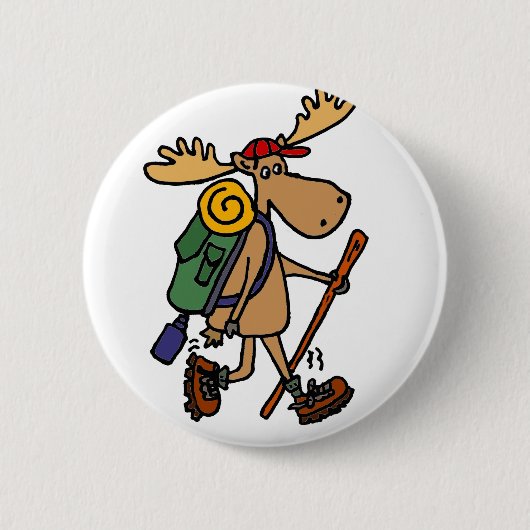Funny Moose Hiker Ronde Button 5,7 Cm (Voorkant)