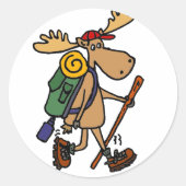 Funny Moose Hiker Ronde Sticker (Voorkant)