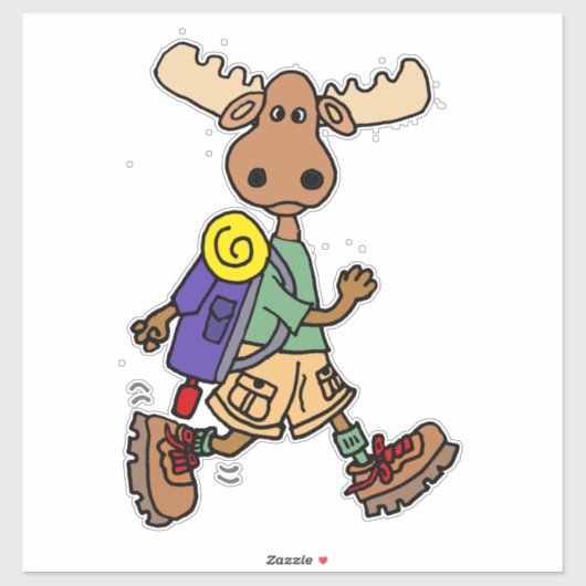Funny Moose Hiking Cartoon Sticker (Vel)
