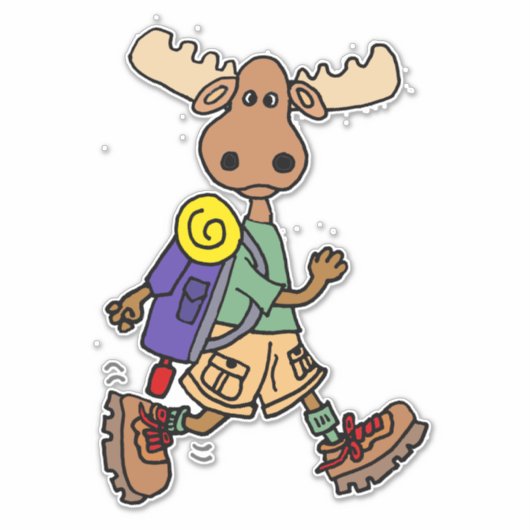 Funny Moose Hiking Cartoon Sticker (Voorkant)