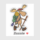 Funny Moose Hiking Cartoon Sticker (Vel)
