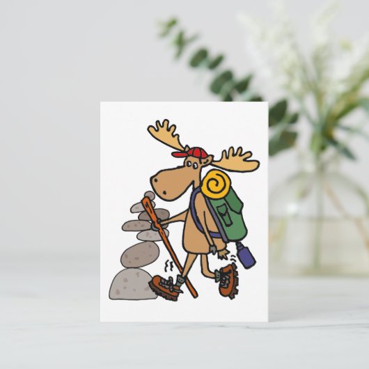 Funny Moose Hiking met Caïro-Cartoon Briefkaart (Staand voorkant)