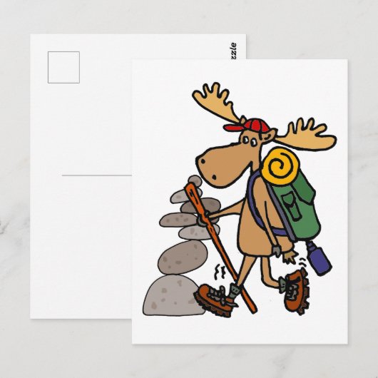 Funny Moose Hiking met Caïro-Cartoon Briefkaart (Voorkant / Achterkant)