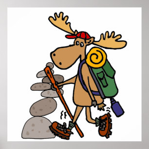 Funny Moose Hiking met Caïro-Cartoon Poster