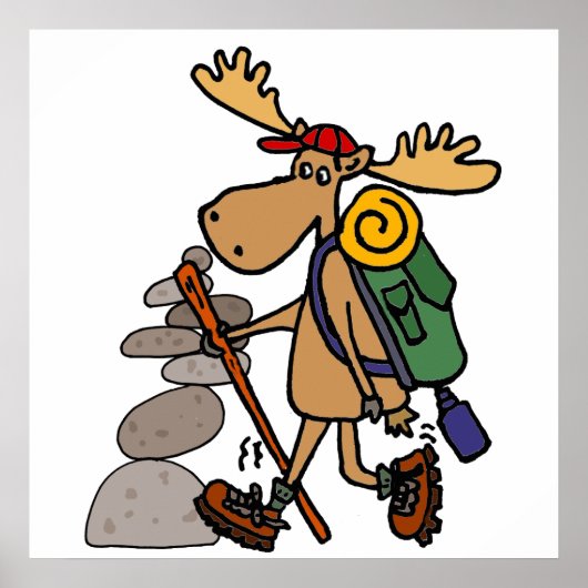 Funny Moose Hiking met Caïro-Cartoon Poster (Voorkant)