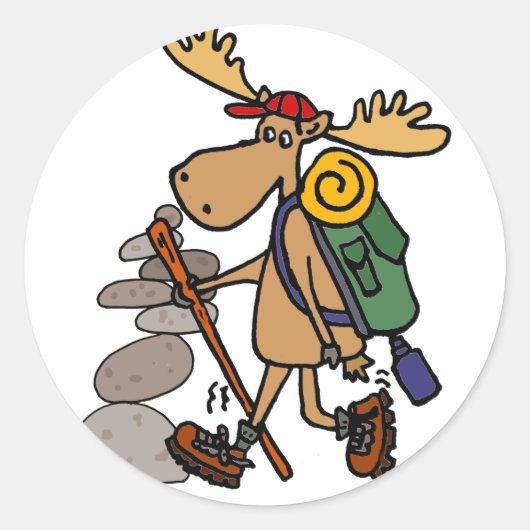Funny Moose Hiking met Caïro-Cartoon Ronde Sticker (Voorkant)