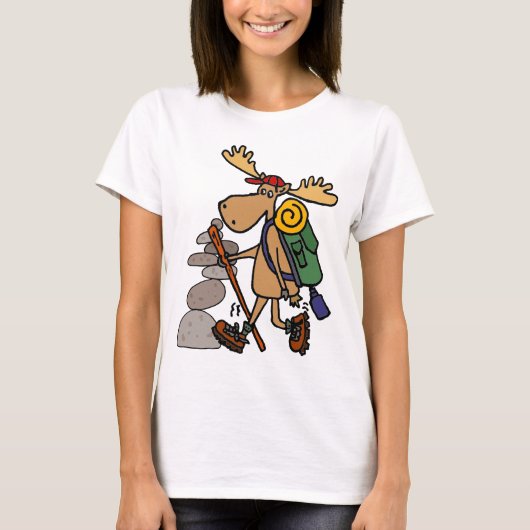 Funny Moose Hiking met Caïro Cartoon T-shirt (Voorkant)