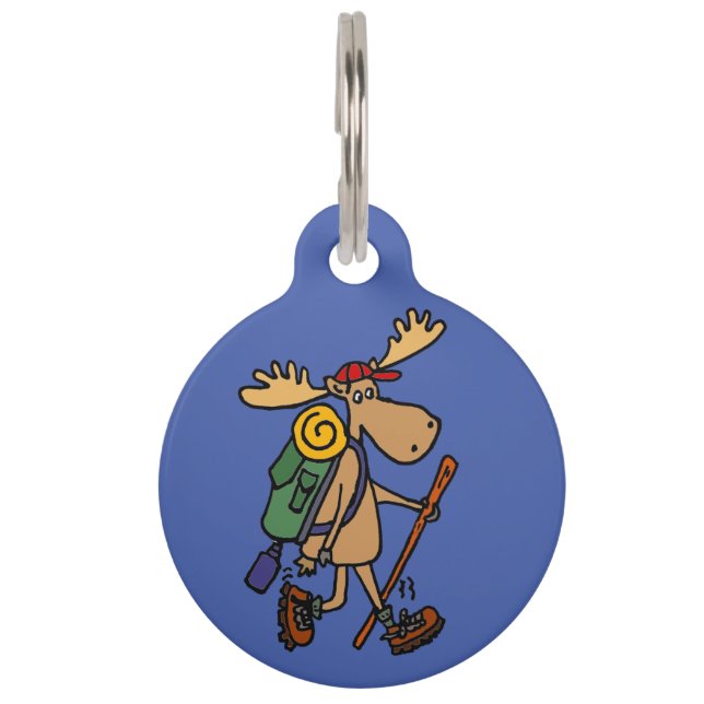 Funny Moose Hiking Pet Tag Huisdierpenning (Voorkant)