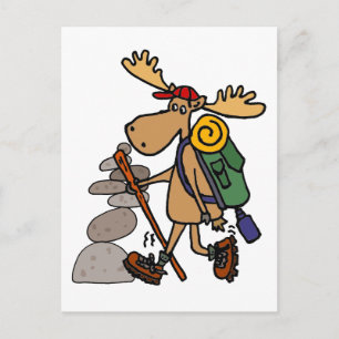 Funny Moose Hiking with Cairn Cartoon Briefkaart