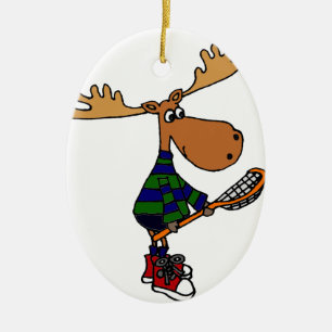 Funny Moose Holding Lacrosse Stick Keramisch Ornament