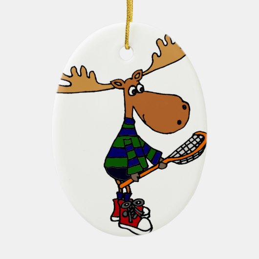 Funny Moose Holding Lacrosse Stick Keramisch Ornament (Voorkant)