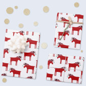 Funny Moose Holiday Red en White Inpakpapier Vel