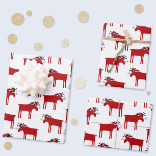 Funny Moose Holiday Red en White Inpakpapier Vel