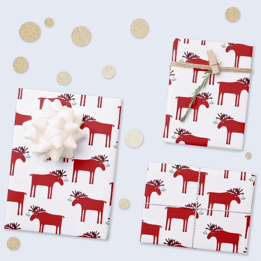 Funny Moose Holiday Red en White Inpakpapier Vel
