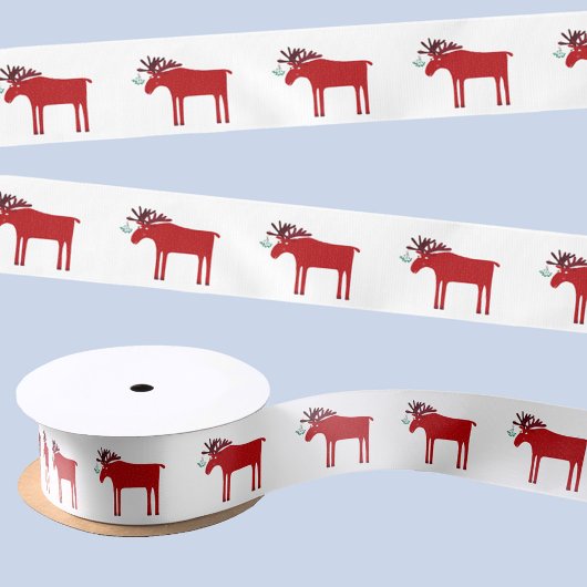 Funny Moose Holiday Red en White Satijnen Lint