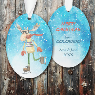 Funny Moose Ice Skater Colorado Ornament