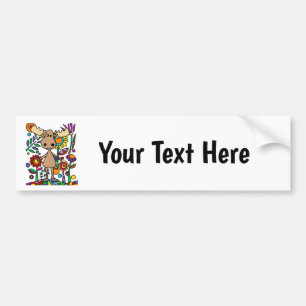 Funny Moose in Flower Garden Art Abstract Bumpersticker