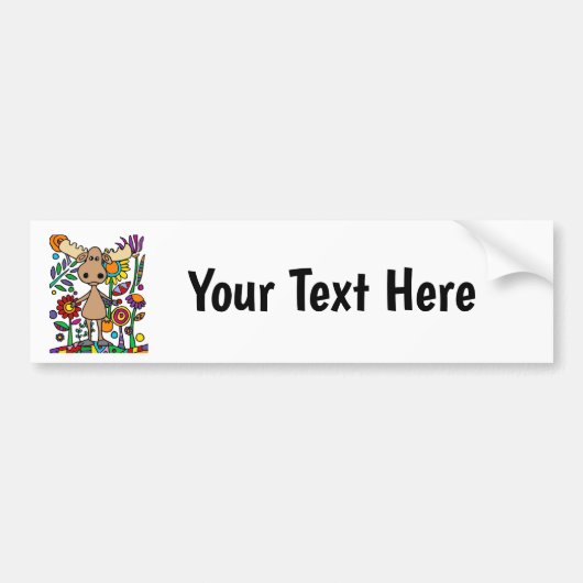Funny Moose in Flower Garden Art Abstract Bumpersticker (Voorkant)