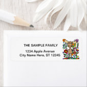 Funny Moose in Flower Garden Art Abstract Etiket (Insitu)