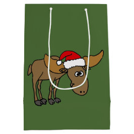 Funny Moose in Santa Hat kerstcadeau Medium Cadeauzakje