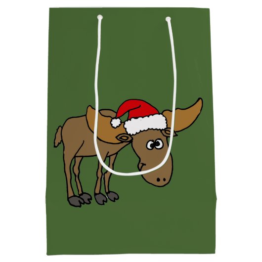Funny Moose in Santa Hat kerstcadeau Medium Cadeauzakje (Achterkant)